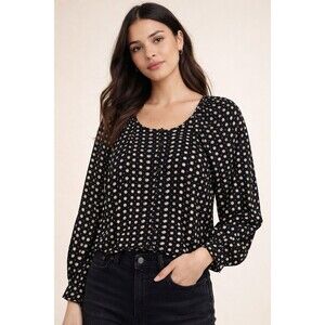 Joie Blouse Womens XL Black Star Print Pintuck Button Front Flowy Celestial NEW